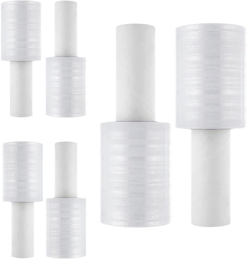 DAJAVE 6 Pack Stretch Wrap Film with Handle, 4 Inch x 1000ft 80 Gauge Thick Industrial Strength Hand Shrink Wrap Roll, Self-Adhesive Plastic Wrap for Packing, Moving - Image 1